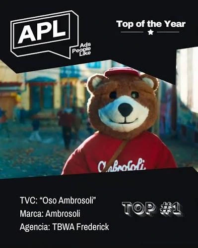 Ads People Like, Top of the Year: TVC «Oso Ambrosoli», marca Ambrosoli, agencia TBWA Frederick. Top #1.